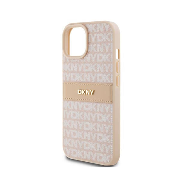 DKNY Læder Mono Stripe & Metal Logo - iPhone 15 Plus / 14 Plus Etui (Pink)