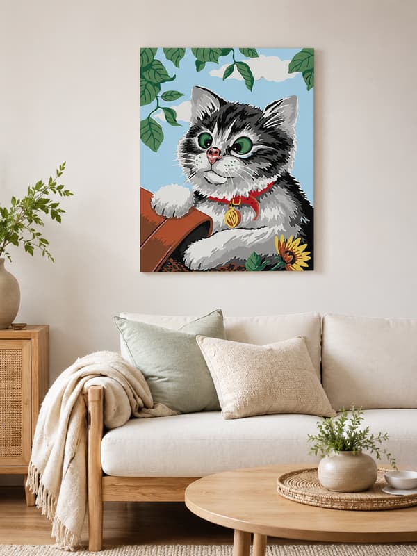 MALING EFTER TAL MED RAMME Billeder til maleri - Sjov kat 40 x 50 cm