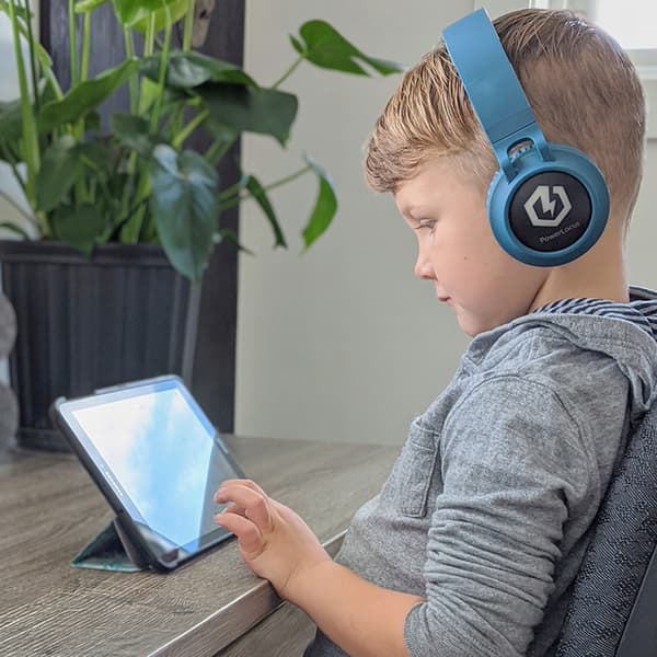 PowerLocus Buddy Blå Trådlösa LED Micro SD AUX Hörlurar för Barn