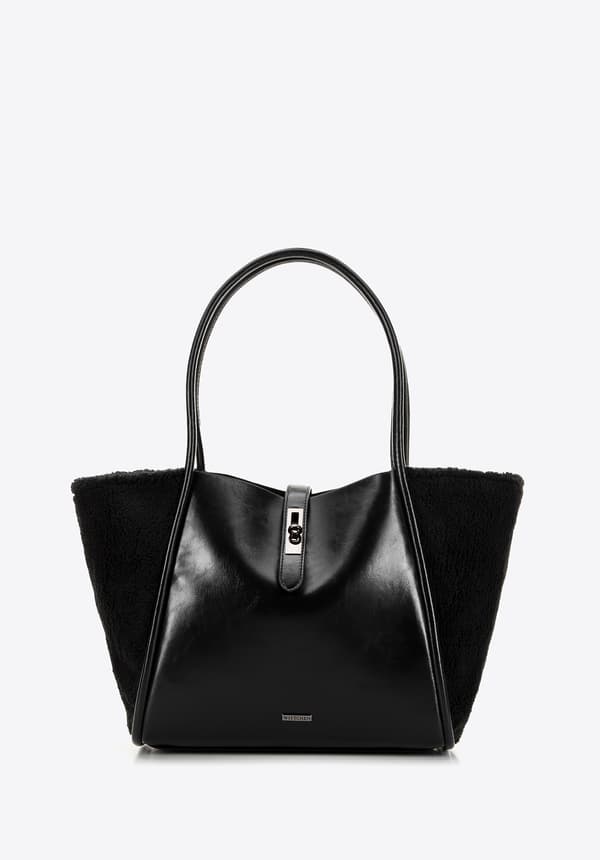 Wittchen dame shopper taske med pelsindsatser, sort, ecolæder