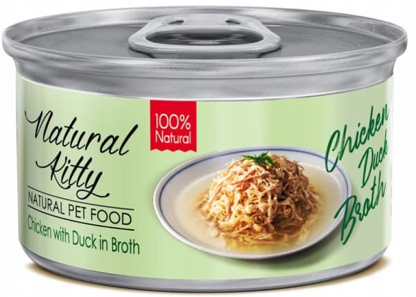 Natural Kitty | Kattefoder i bouillon | 80g dåse - Kylling og and 80g