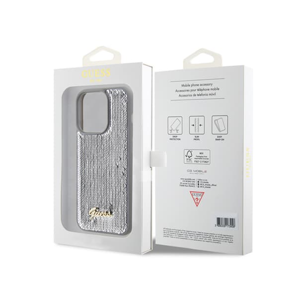 Guess Sequin Script Metal - iPhone 15 Pro-skal (Silver)