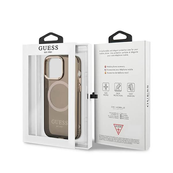 Guess Gold Outline Translucent MagSafe - iPhone 13 Pro Max cover (sort)