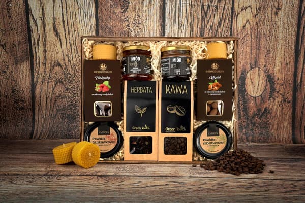 Presentkorg set present kaffe honung ljus