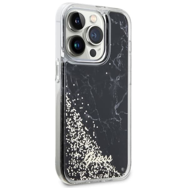 Guess GUHCP14LLCSGSGK iPhone 14 Pro 6.1 sort/sort hårdt cover Liquid Glitter Marble