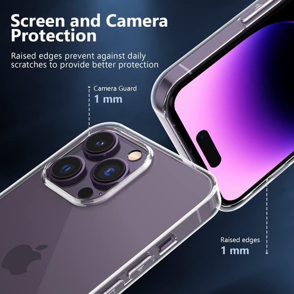 ETUI TIL APPLE IPHONE 14 PRO MAX TRANSPARENT 3X HÆRDET GLAS HOLDBART