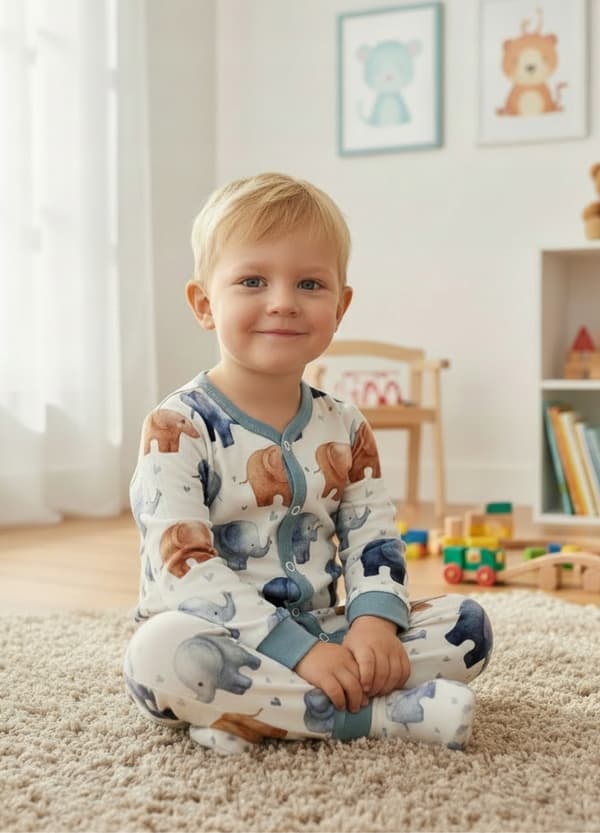 KLÄDER sparkdräkt med hel dragkedja 98 BARNPYJAMAS ELEFANT