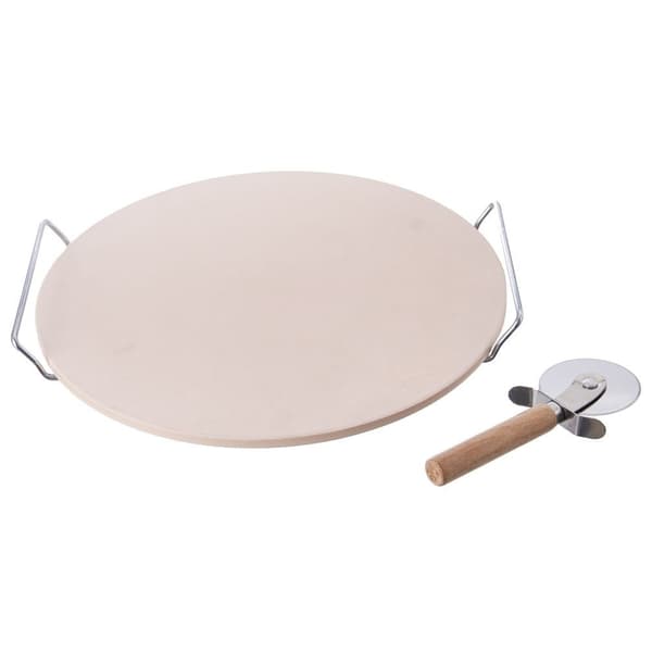 Ildfast pizzasten med stativ og kniv 3 dele