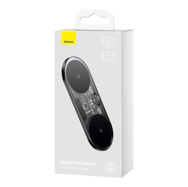 Baseus Digital LED-skærm Dual Qi Trådløs Oplader, 20W