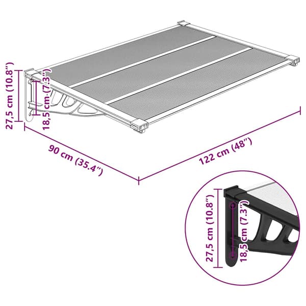 vidaXL dørmarkise sort og transparent 122x90 cm polycarbonat