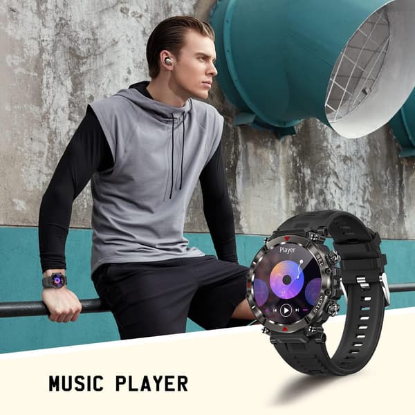 SMARTWATCH 1,39" HD iOS Android Bluetooth PULSSKRIDTTÆLLER SORT HERRE