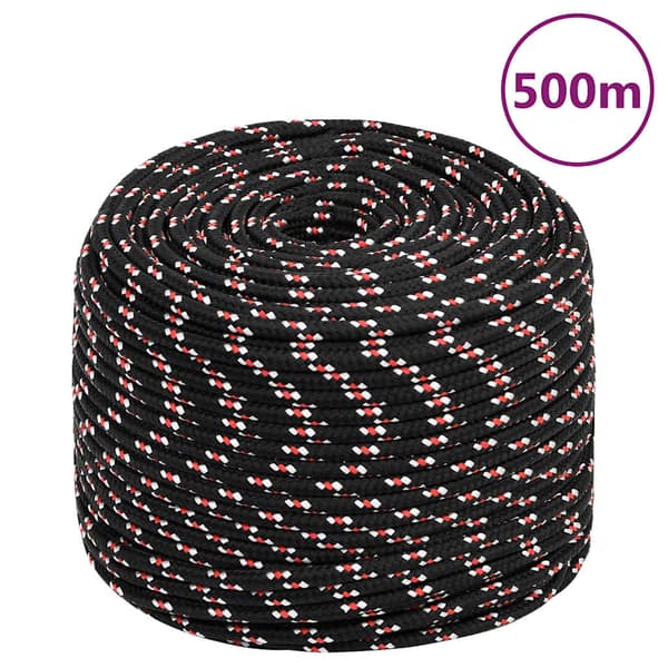 vidaXL sejltov, sort, 10 mm, 500 m, polypropylen
