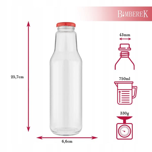 KUBUŚ Juiceflaskor 750ml 20x Glasflaskor för Juice, Smoothiesirap, Honung, 43mm
