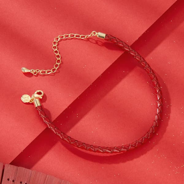 Modulær læderarmbånd, justerbart, 15-21 cm, forgyldt, rødt