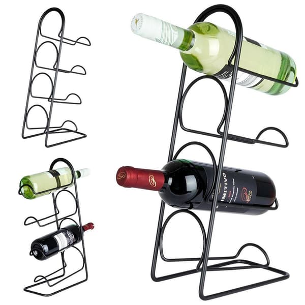Vinholder sort metal 4 flasker 21x43 cm