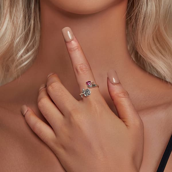 Sølv universal ring skelet hånd HJERTE og ROSE sølv 925