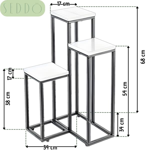 Blomsterstativ i flere niveauer, 3 niveauer, rustik loftsgulvstativ, 68 cm