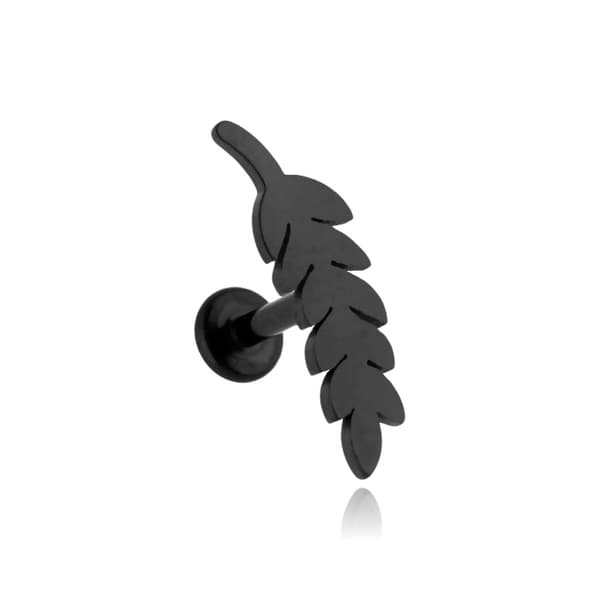 Sort labret ørering med blade - venstre - LGW-039 1.2/6
