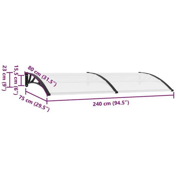 vidaXL dørmarkise sort og transparent 240 x 75 cm PC