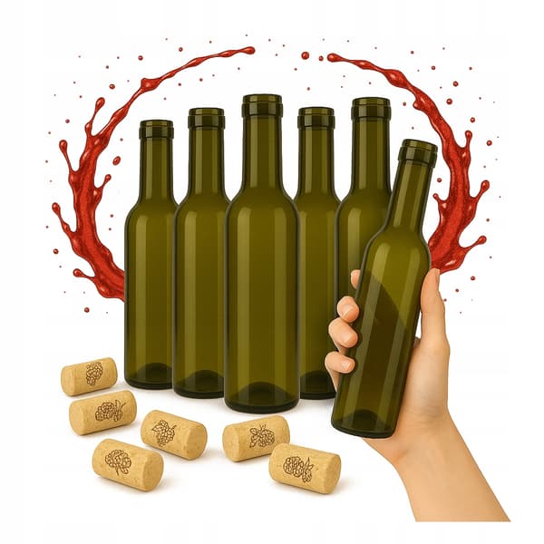 5x Glasflaskor 375ml Mörkt Glas för Olja, Vinäger, Sirap, Vin, Alkohol