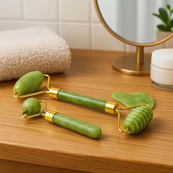 Jade rullemassager til ansigt, hals, under øjnene, gua sha sten 3 i 1