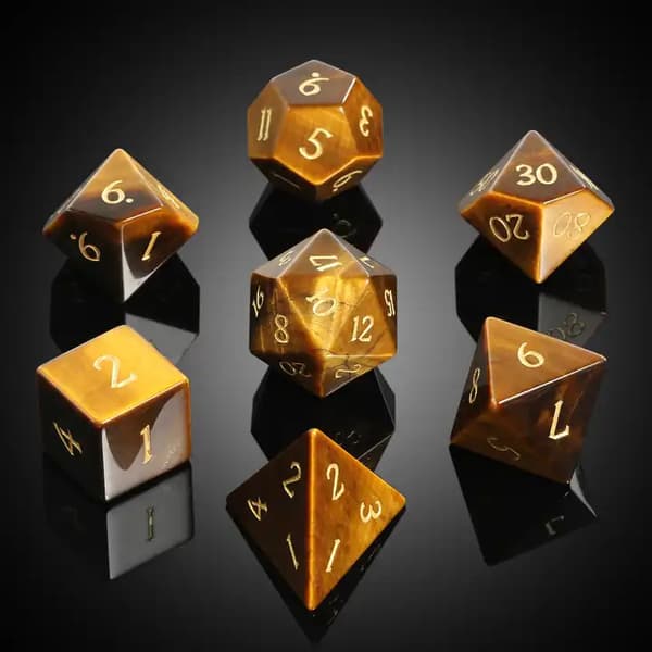 Tiger's Eye RPG-tärningar, set med 7 kristalltärningar