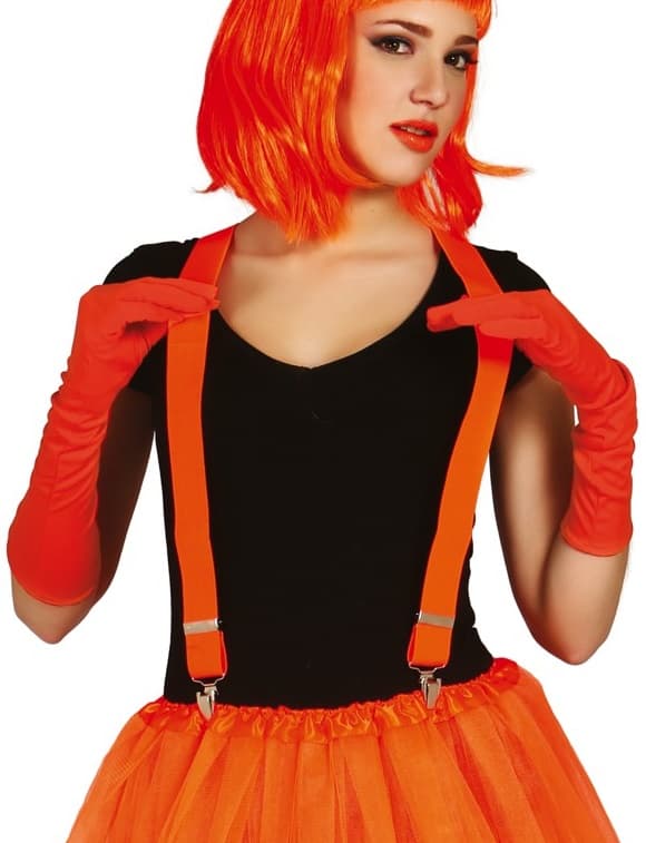 Neonorange Disco-hängslen 80-talsoutfit