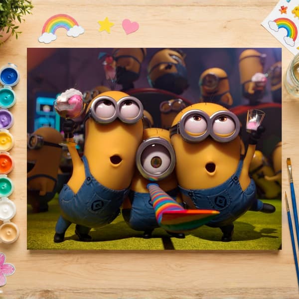 Mal efter nummer billede med ramme Minions 70x50 cm