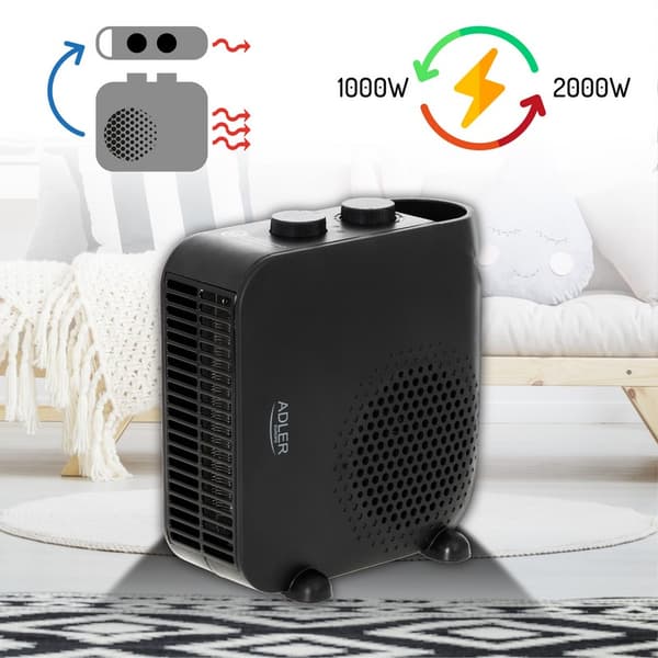 SVART VÄRMEFLÄKT 2000W AD 7725B - DE-AD7725B