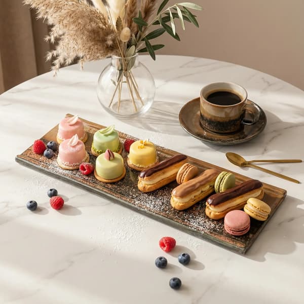 REKTANGULÄR KERAMISK TALLRIK FÖR SERVERING AV SUSHI BRUN 39×12 CM
