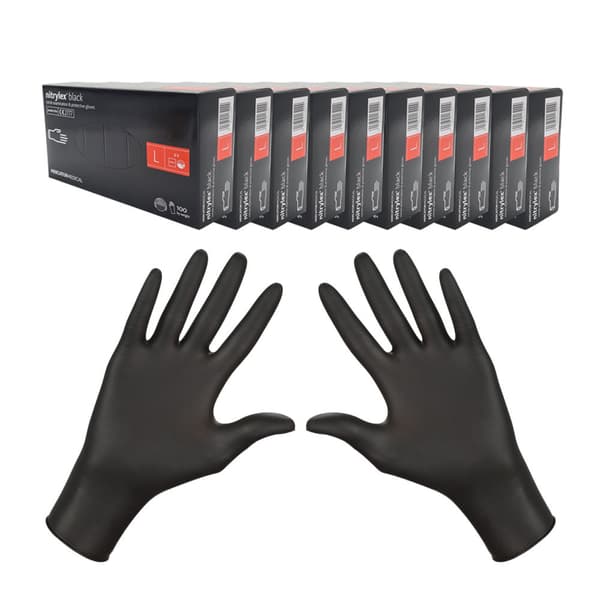 Nitrilhandsker L sorte Mercator Nitrylex Sort 100 stk. karton 10-pak