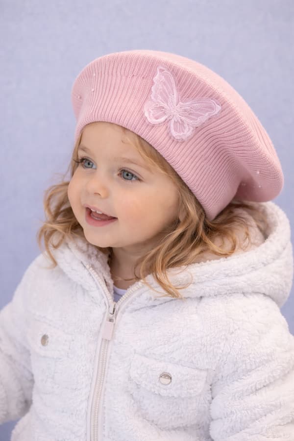 Pigebaskerhat 46-50 sommerfugleperler elegant FORÅRSLYS ROSA