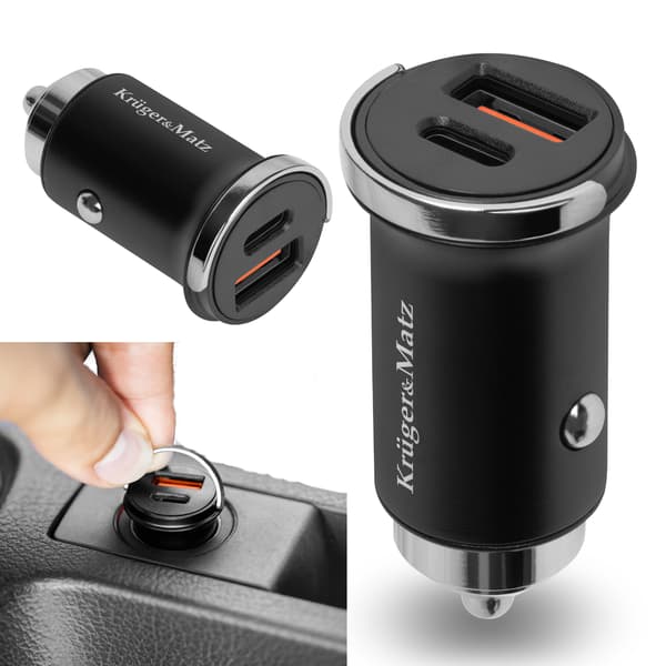 Hurtig billader 30W USB-C til lighterstik 12-24V QC PD
