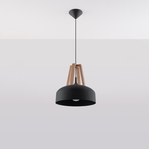 HÄNGLAMPA CASCO 1 E27 SVART TRÄ SOLLUX SL.0390
