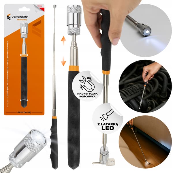 Teleskooppinen magneettitarrain LED-taskulampulla 19 - 79,5 cm
