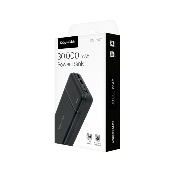 Varavirtalähde 30000mAh 2xUSB USB-C -kaapeli KrugerMatz