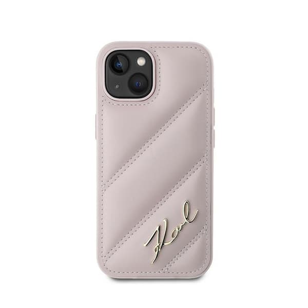 Karl Lagerfeld Diagonal Quilted Script - iPhone 15 / 14 / 13 cover (lyserød)