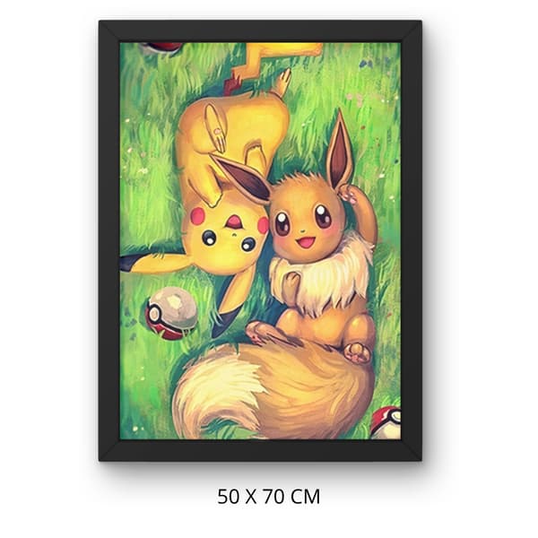 Mal efter nummer billede med ramme Pokémon Pikachu og Eevee 50x70 cm