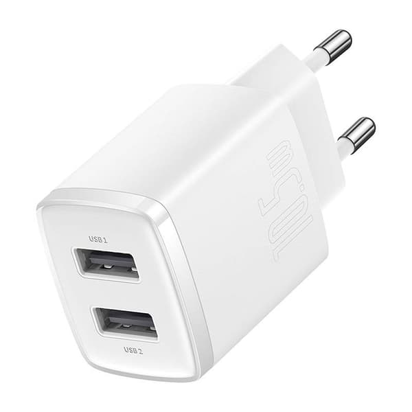 Baseus Kompakt Snabbladdare, 2x USB, 10.5W (vit)