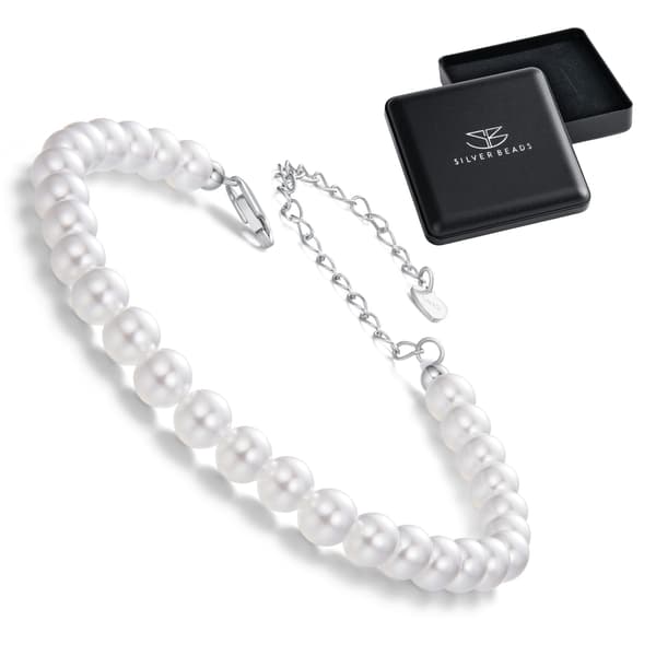 Silverarmband med pärlor, 925 silver, storlek S