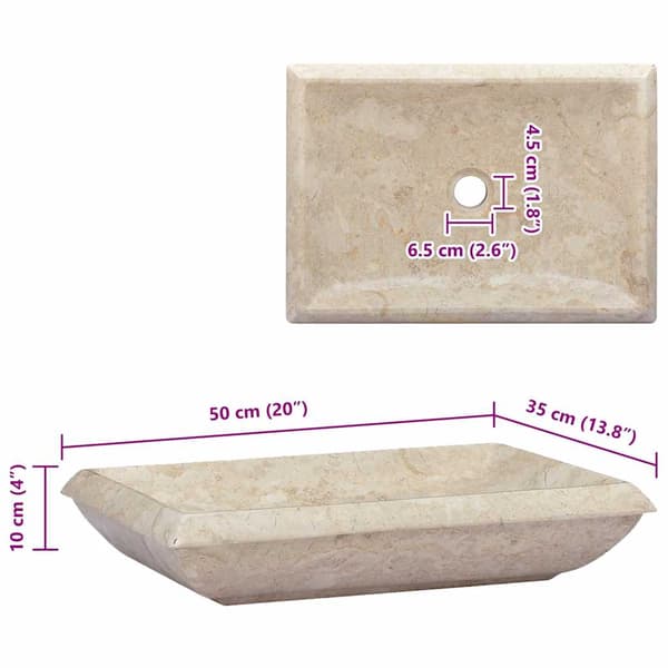 vidaXL Handfat, Creme, 50x35x10 cm, Marmor