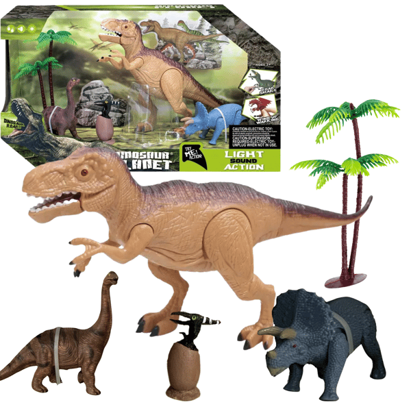 4 DINOSAURUSHAHMOA, 2 PUUTA, ÄÄNI- JA VALOEFEKTEJÄ