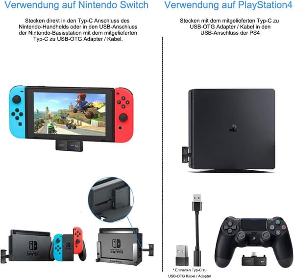 BLUETOOTH-ADAPTER USB-C-SÄNDARE LJUDÖVERFÖRING NINTENDO SWITCH/PS4
