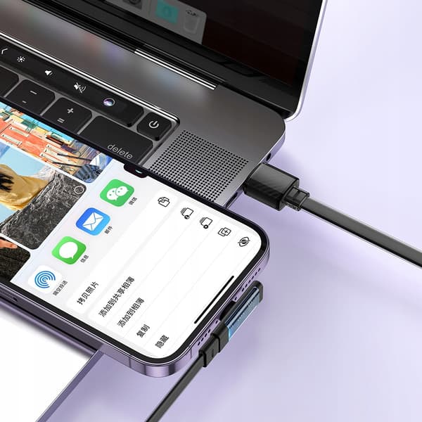 MCDODO Vinklet USB Lightning fladkabel 36W til iPhone 12 13 14 sort 1m