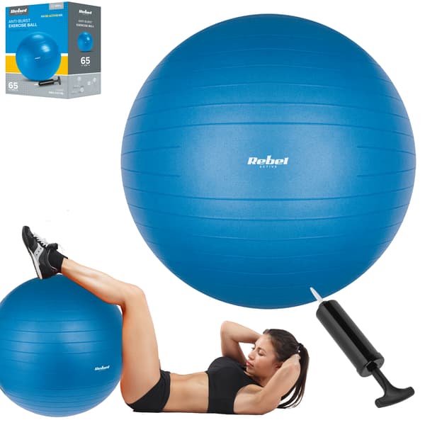 Rehabiliteringsboll 65 cm med handpump, blå, Rebel Active