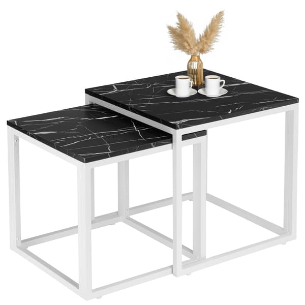 Soffbord VIT PRAVEN SVART MARMOR