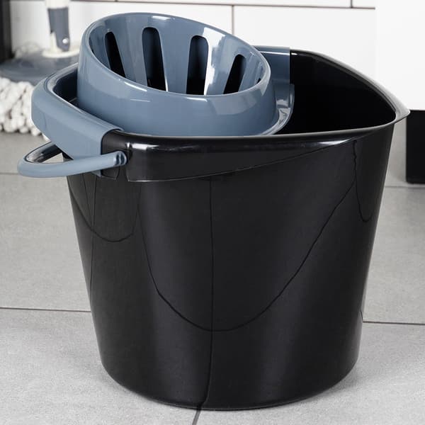 Moppe-spand med vridemaskine, plast, sort, 10 liter