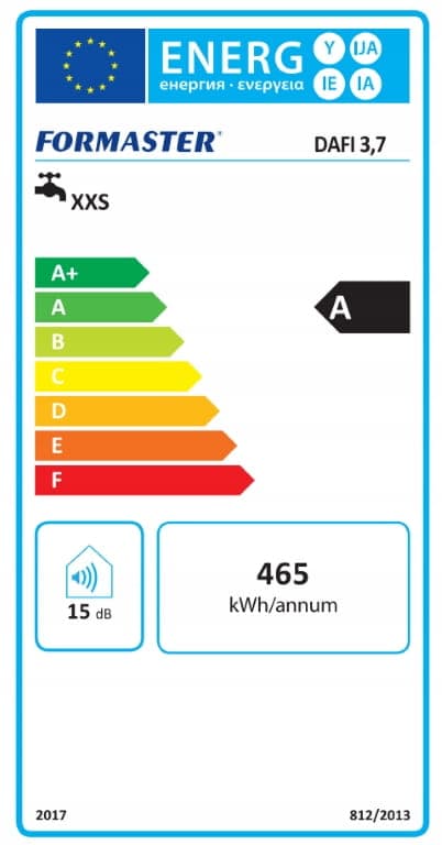 Vandvarmer med forkromet batteri, 3,7 kW, over håndvasken DAFI