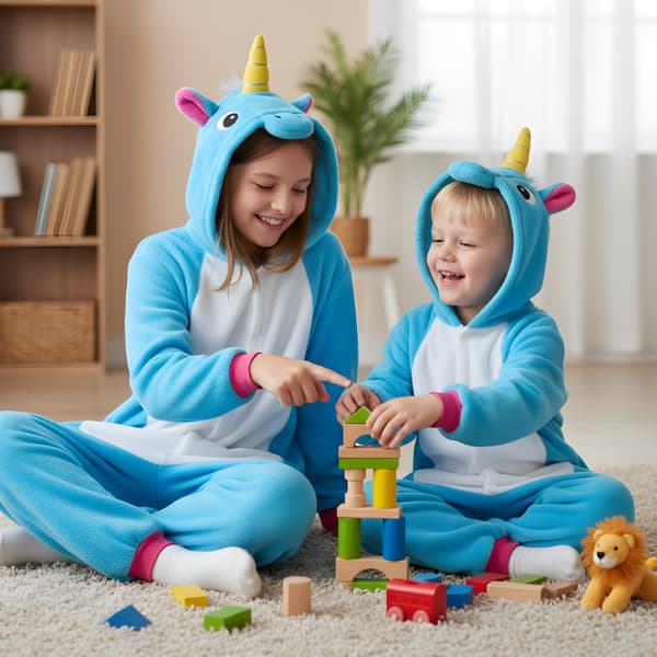 Kigurumi-pyjamas blå enhörning för barn 115-125 cm