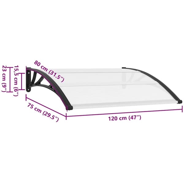 vidaXL dørmarkise sort og transparent 120 x 75 cm PC